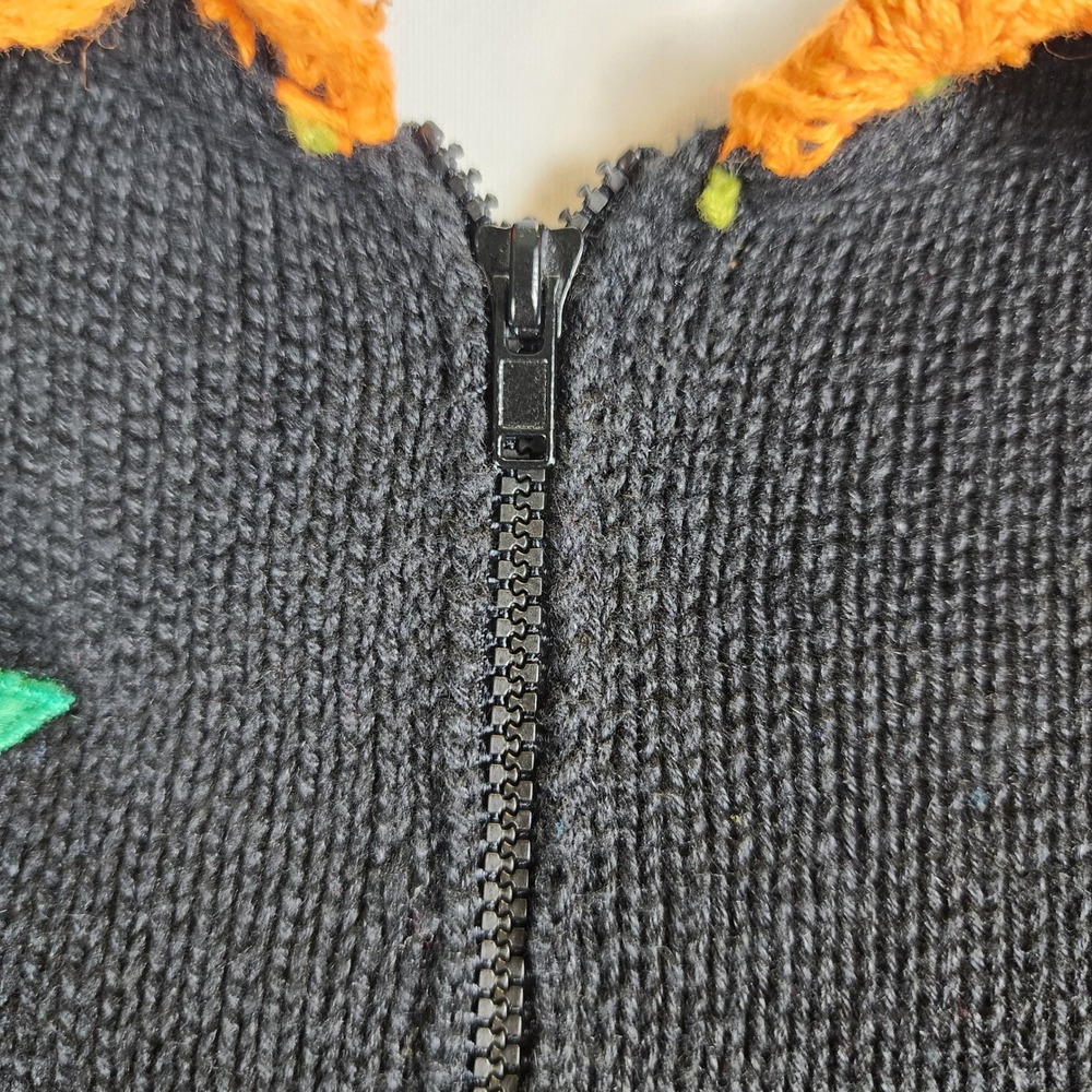 Yarnworks Vintage Halloween Zip Sweater Womens Large Black Orange Purple Boo 90s - Picture 7 of 15